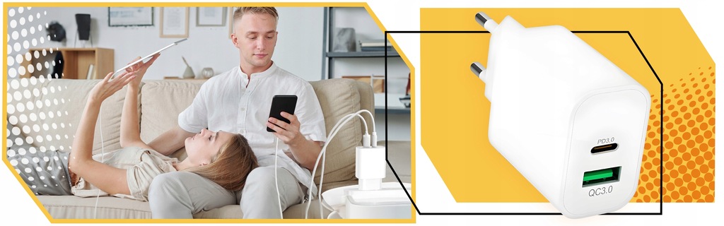 SZYBKA ŁADOWARKA DO TELEFONU 20W 3000mA USB I USB-C + KABEL 3w1 DO IPHONE Przewód w zestawie tak
